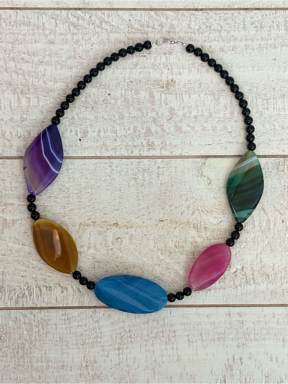 Vibrant Rainbow Multi-Color Dyed Agate Statement Necklace